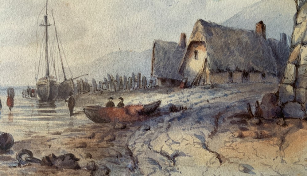 Seascape Watercolour Painting by Rose Emily Stanton (1838-1908) Harbour & Boats View V
