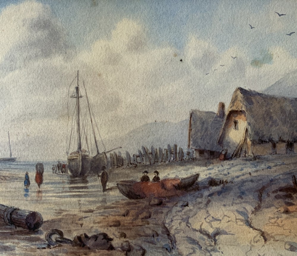 Seascape Watercolour Painting by Rose Emily Stanton (1838-1908) Harbour & Boats View VI