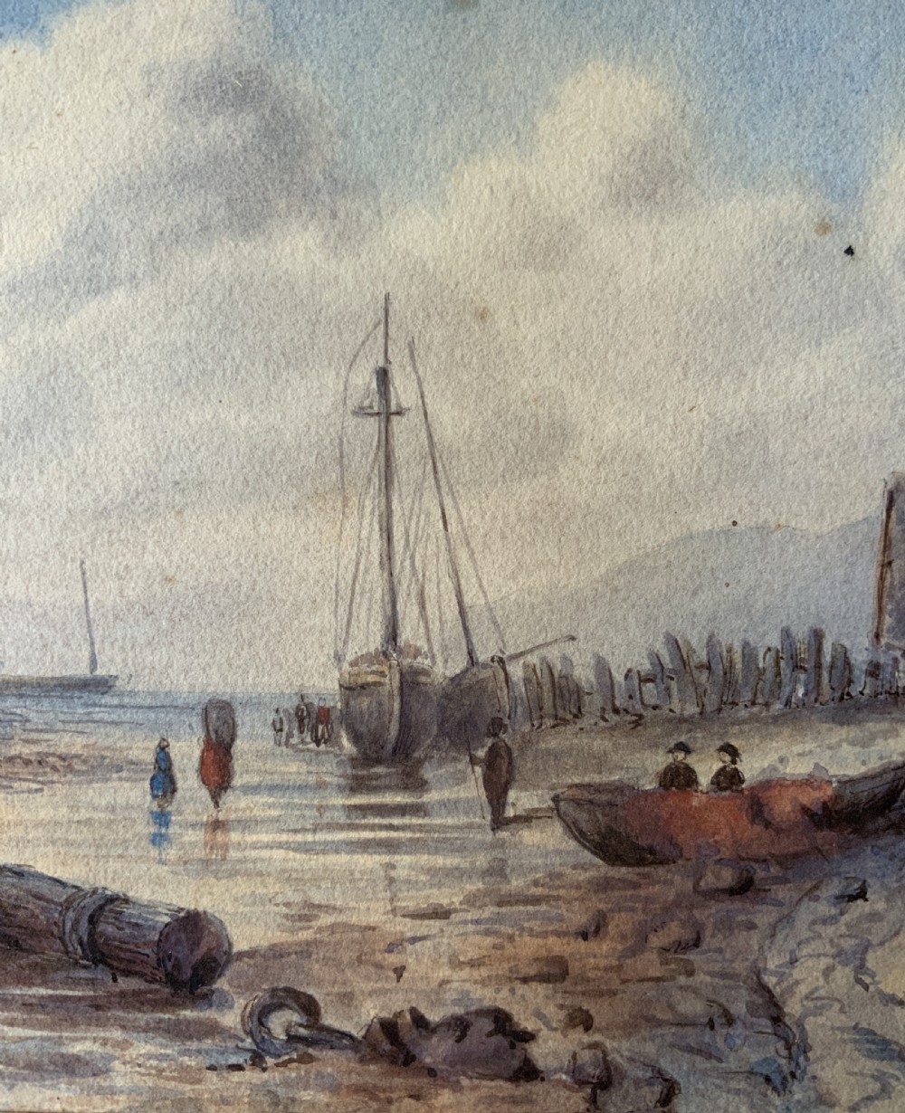 Seascape Watercolour Painting by Rose Emily Stanton (1838-1908) Harbour & Boats View VIII