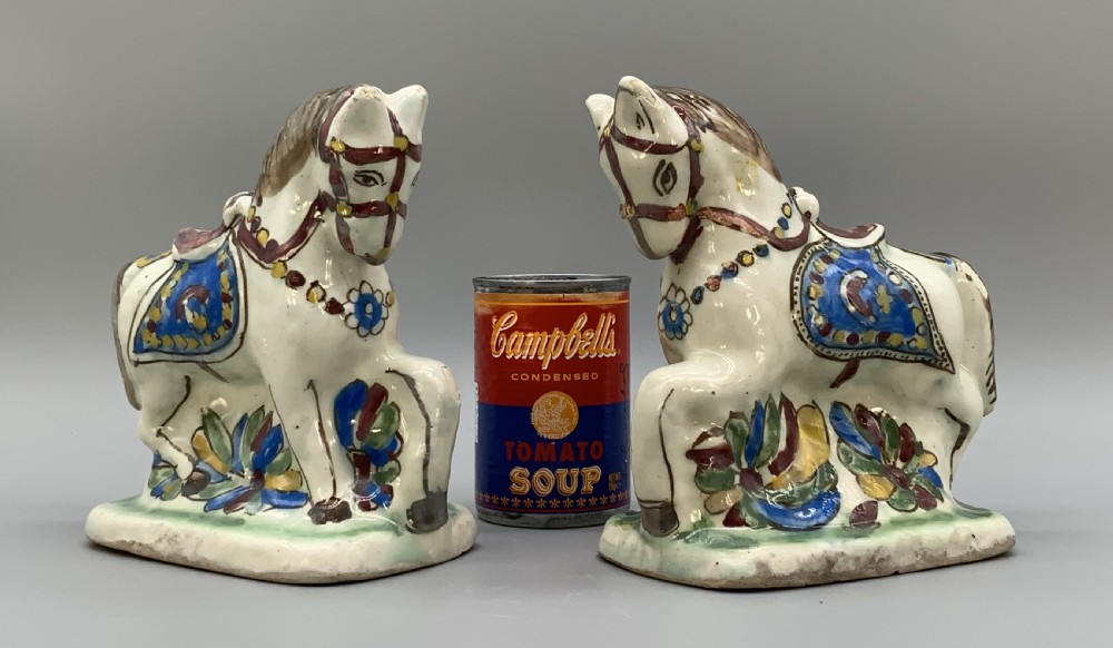 Pair Delft Faience Pony Horse Figurines 18th-Century Polychrome Ceramics Statue View IV
