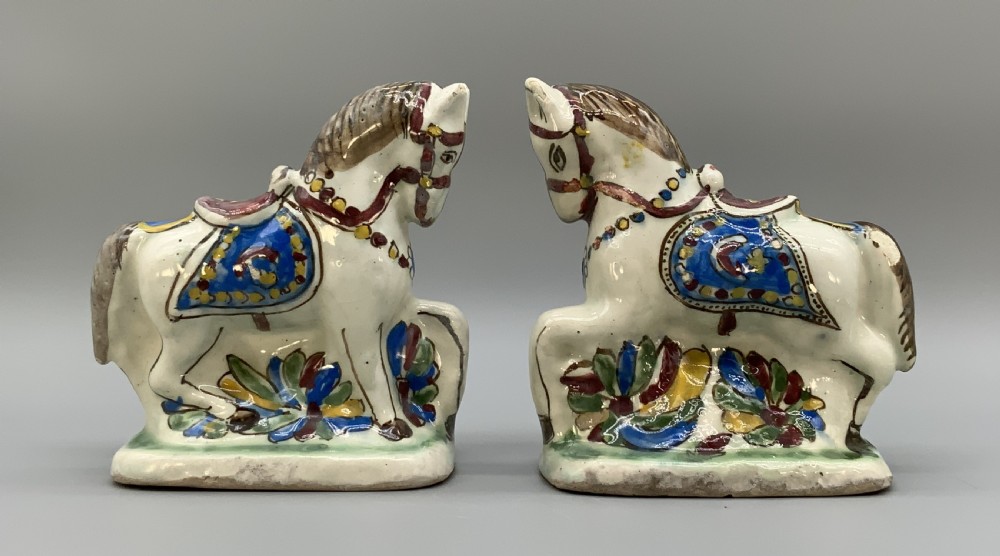 Pair Delft Faience Pony Horse Figurines 18th-Century Polychrome Ceramics Statue View V