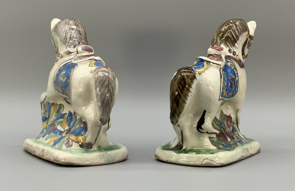 Pair Delft Faience Pony Horse Figurines 18th-Century Polychrome Ceramics Statue View VI