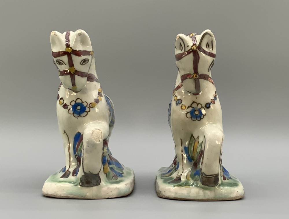 Pair Delft Faience Pony Horse Figurines 18th-Century Polychrome Ceramics Statue View VIII