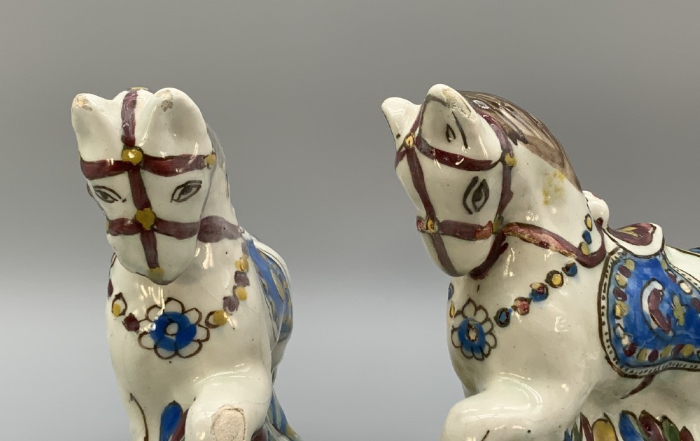 Pair Delft Faience Pony Horse Figurines 18th-Century Polychrome Ceramics Statue View XI