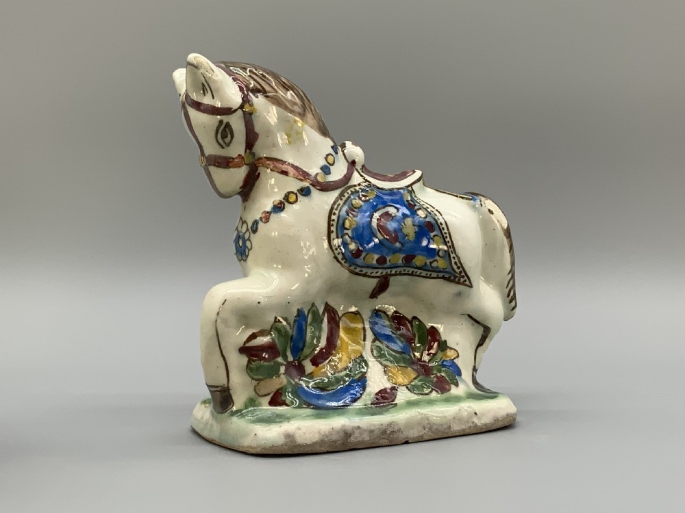Pair Delft Faience Pony Horse Figurines 18th-Century Polychrome Ceramics Statue View XII