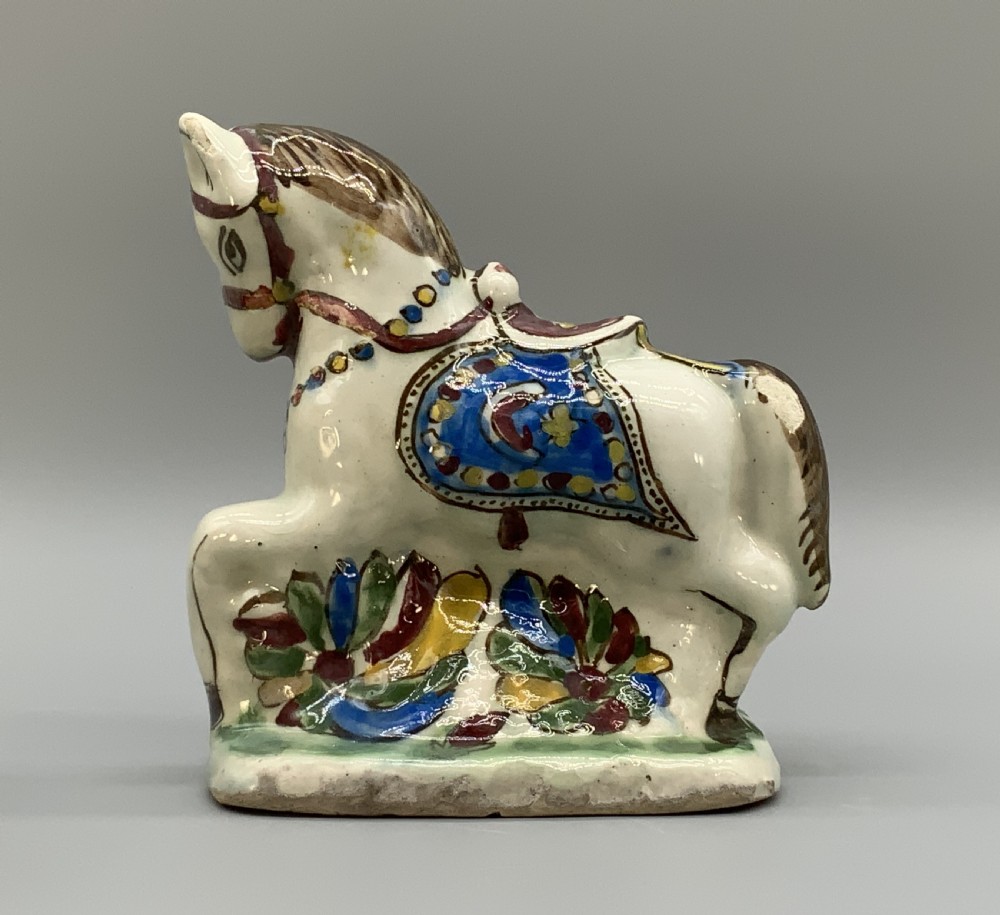 Pair Delft Faience Pony Horse Figurines 18th-Century Polychrome Ceramics Statue View XIII