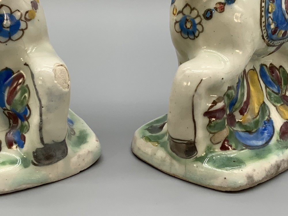 Pair Delft Faience Pony Horse Figurines 18th-Century Polychrome Ceramics Statue View XV