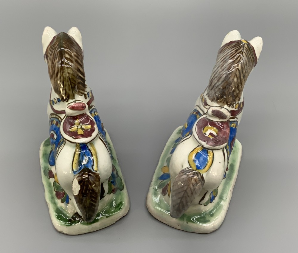 Pair Delft Faience Pony Horse Figurines 18th-Century Polychrome Ceramics Statue View XVII