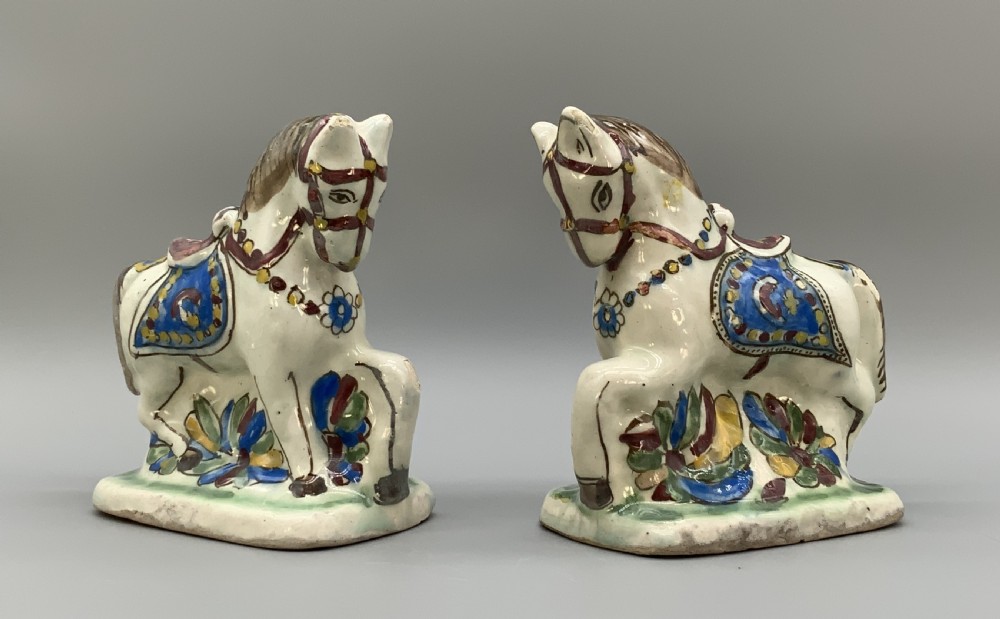 Pair Delft Faience Pony Horse Figurines 18th-Century Polychrome Ceramics Statue View XXI