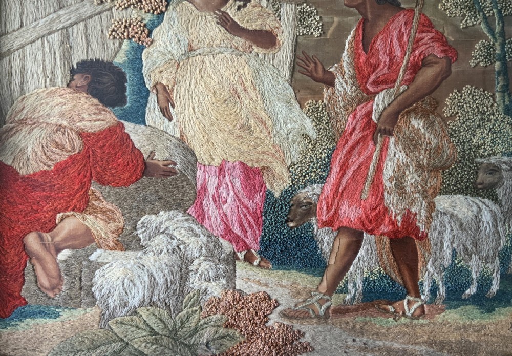 18th-Century George III Embroidered Silk and Wool Pastoral Farming Picture View VI