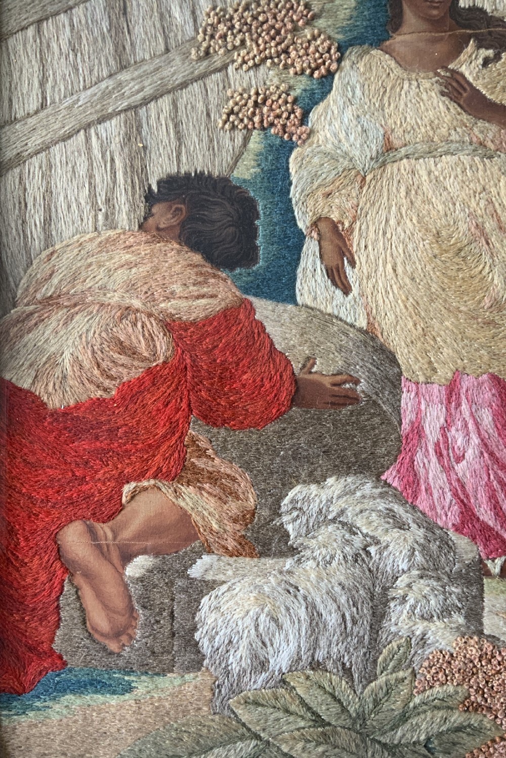 18th-Century George III Embroidered Silk and Wool Pastoral Farming Picture View X