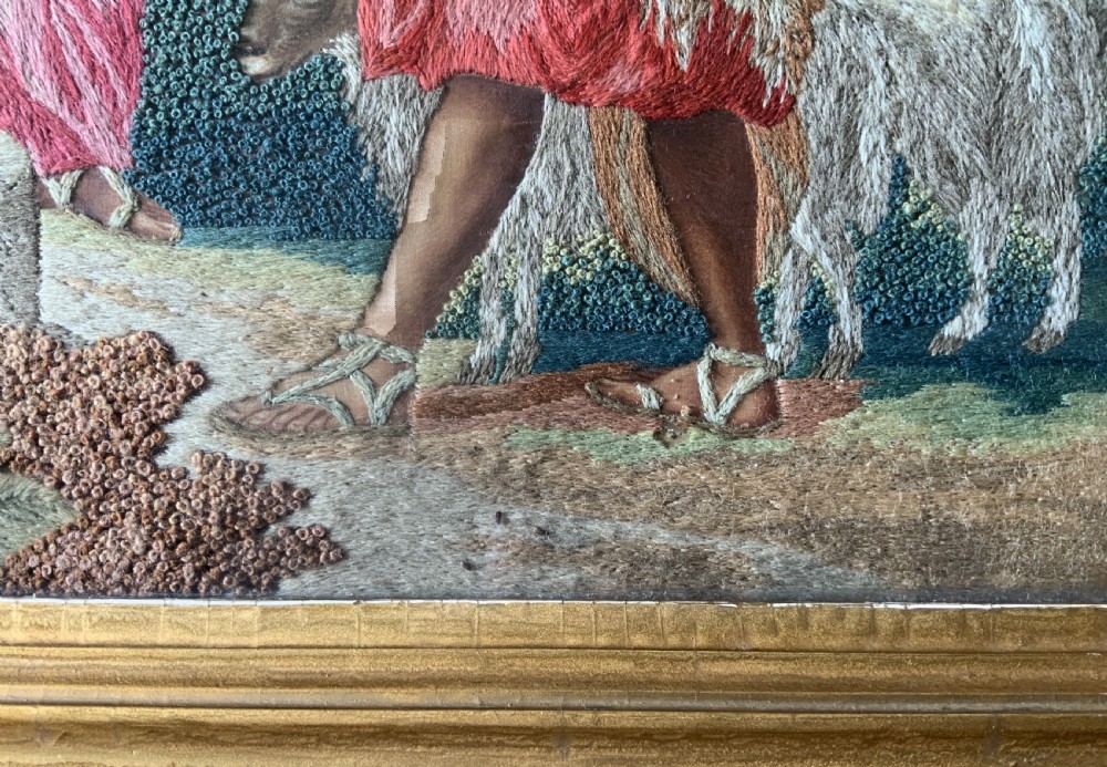 18th-Century George III Embroidered Silk and Wool Pastoral Farming Picture View XII