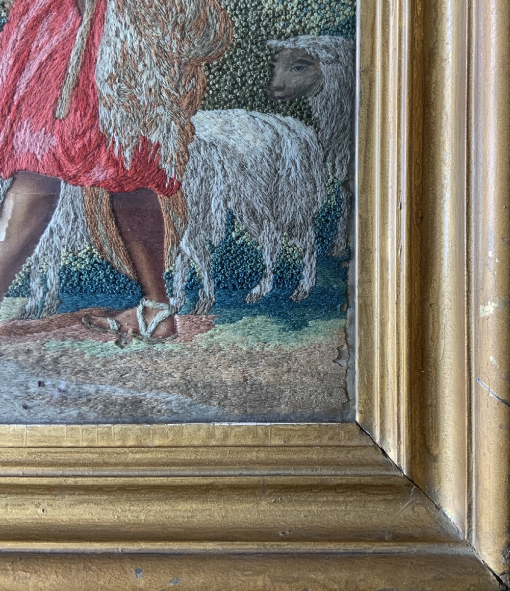 18th-Century George III Embroidered Silk and Wool Pastoral Farming Picture View XV