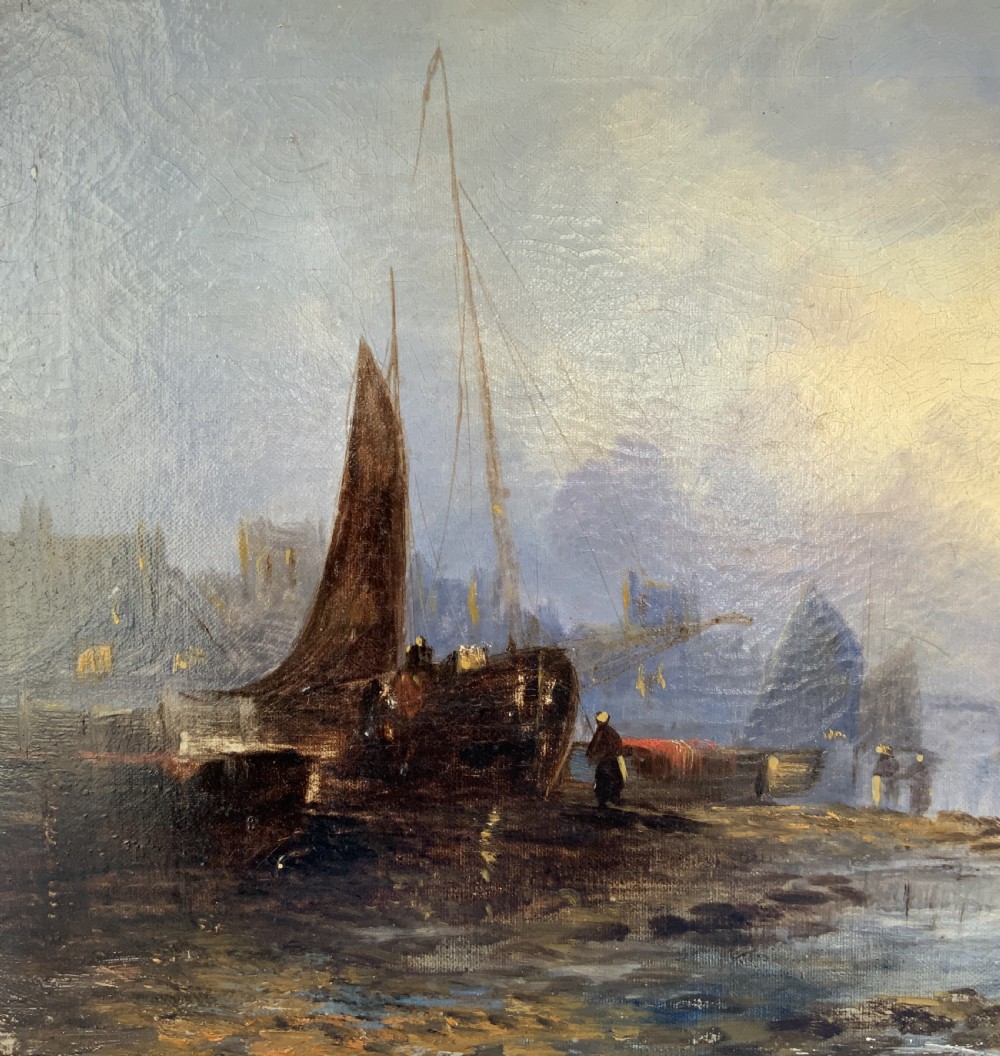 Maritime Seascape Oil Painting Sunset Harbour by John D. Taylor (act.1876-1890) View IV