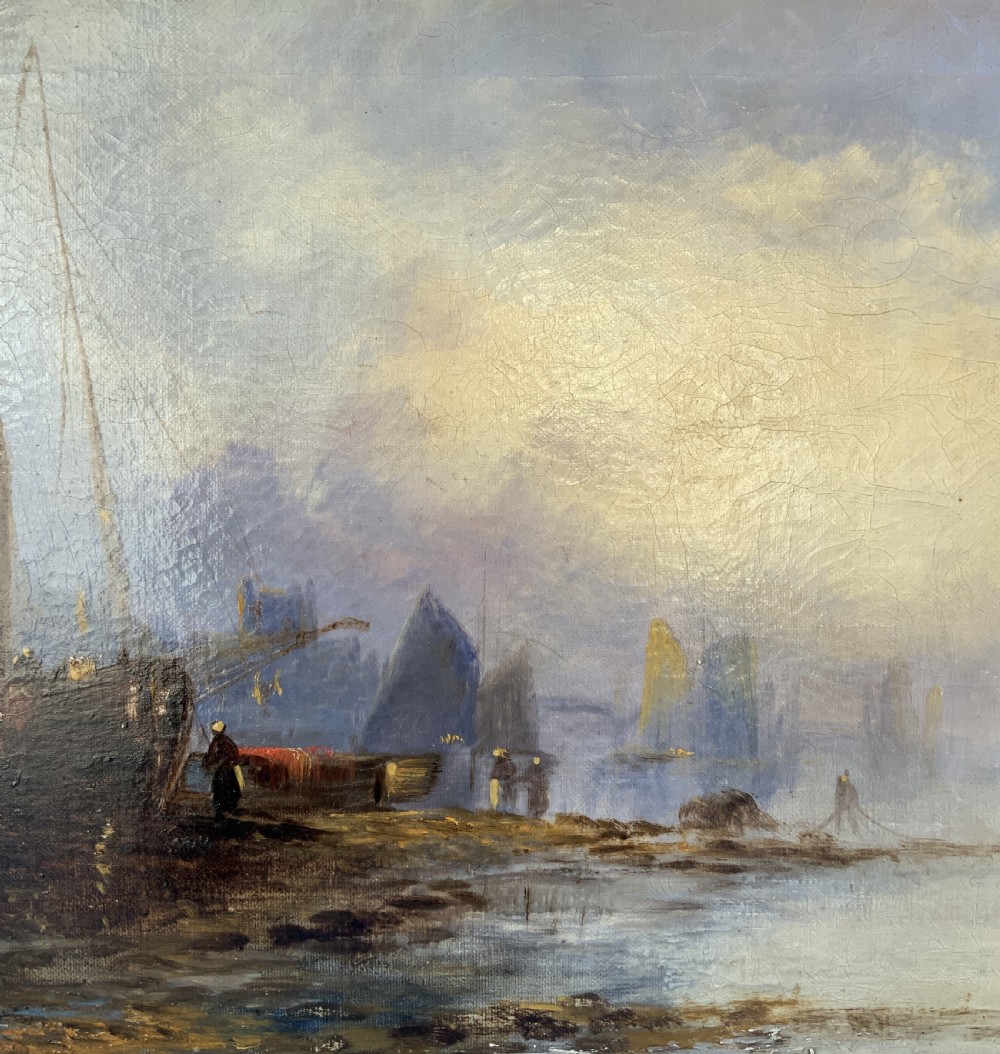 Maritime Seascape Oil Painting Sunset Harbour by John D. Taylor (act.1876-1890) View V