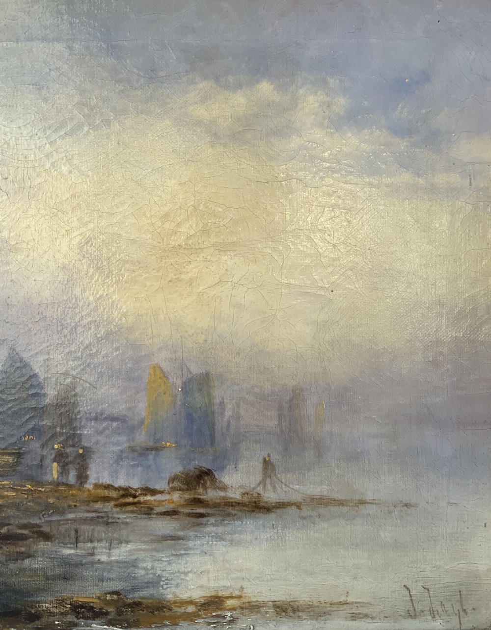 Maritime Seascape Oil Painting Sunset Harbour by John D. Taylor (act.1876-1890) View VII