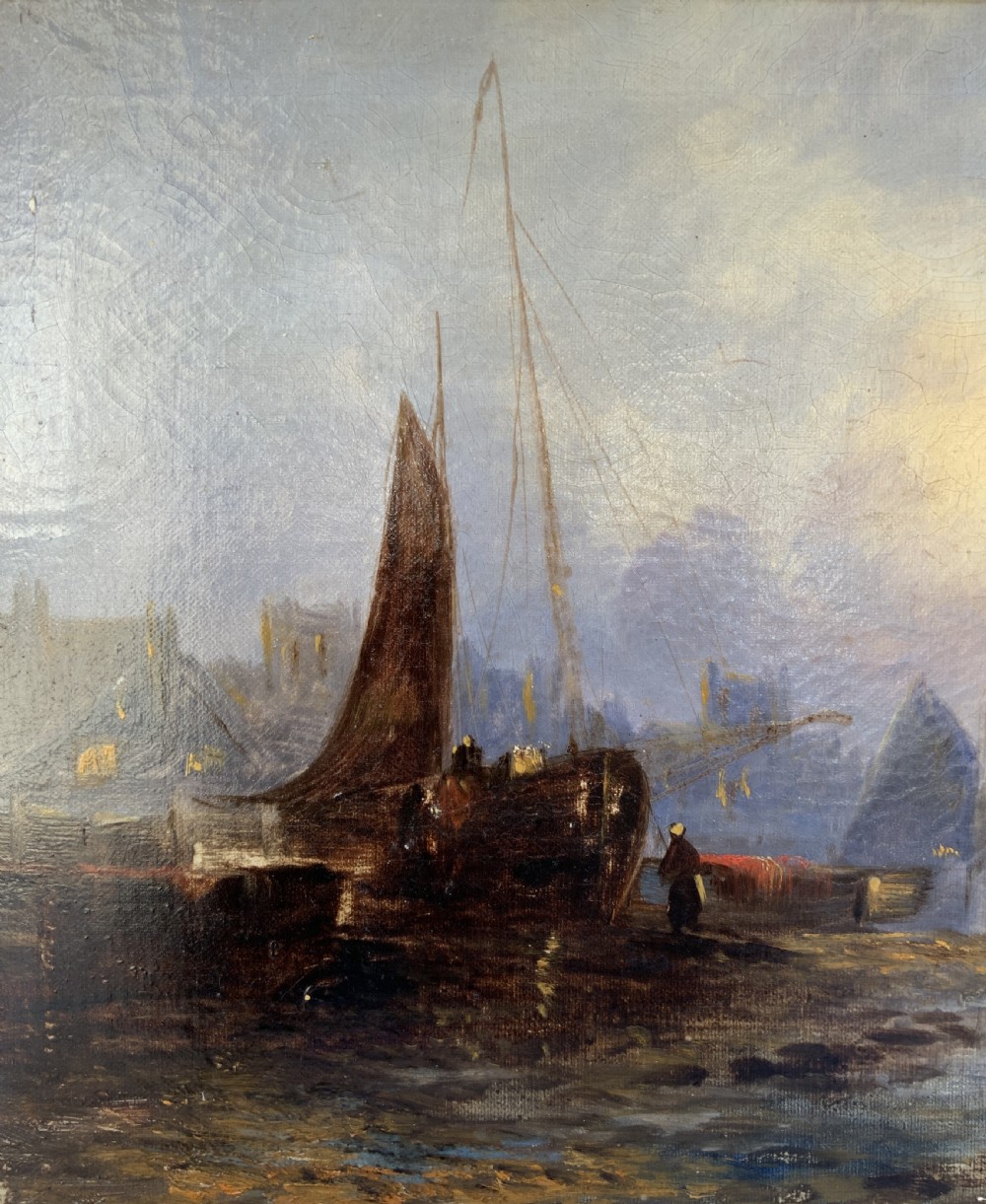 Maritime Seascape Oil Painting Sunset Harbour by John D. Taylor (act.1876-1890) View IX