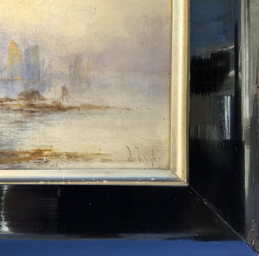 Maritime Seascape Oil Painting Sunset Harbour by John D. Taylor (act.1876-1890) View X