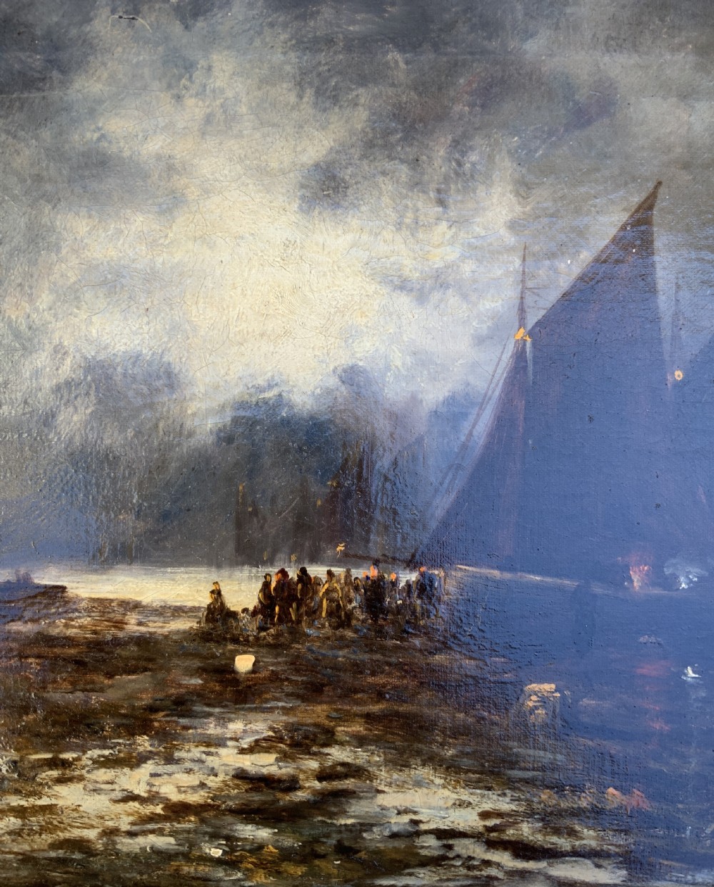Maritime Seascape Oil Painting Moonlit Harbour by John D. Taylor (act.1876-1890) View V