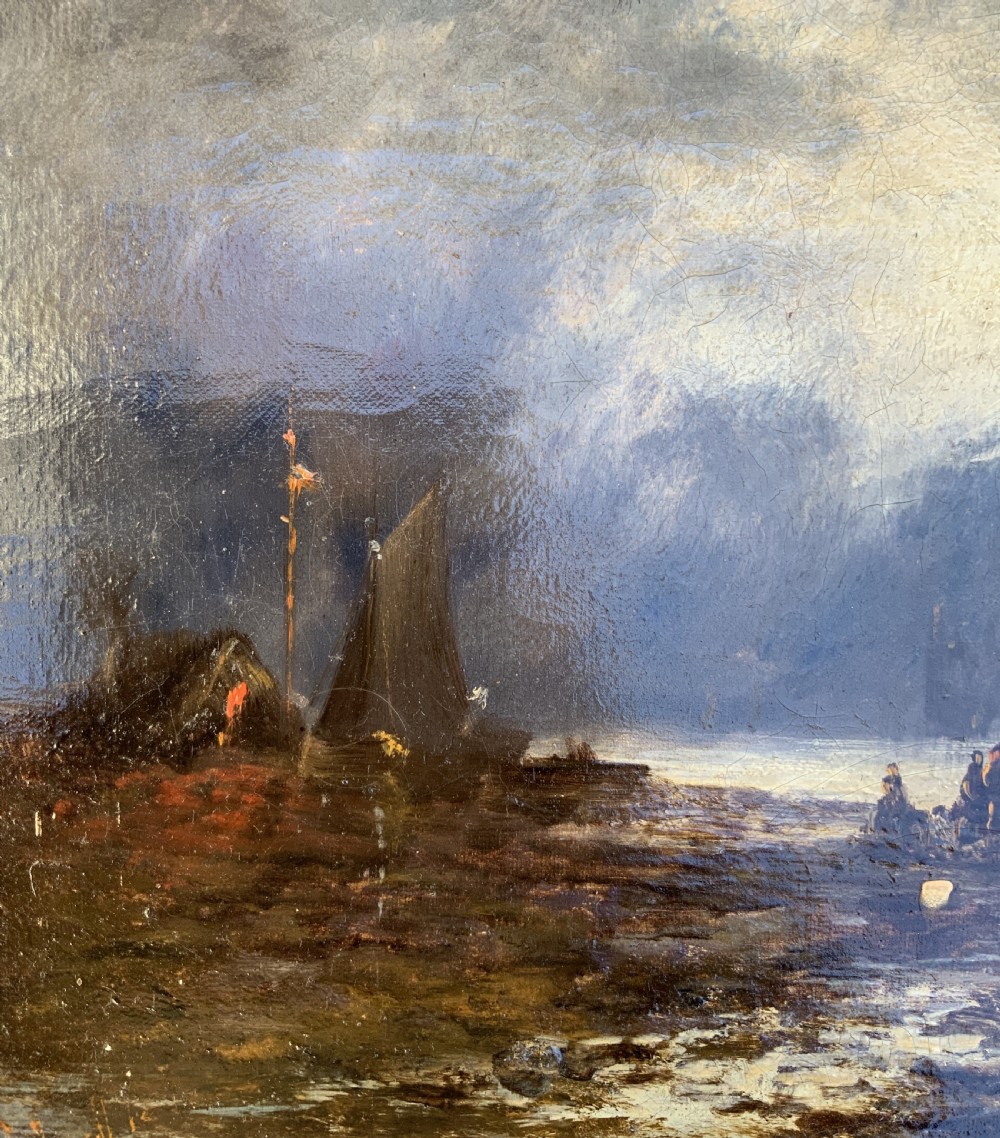 Maritime Seascape Oil Painting Moonlit Harbour by John D. Taylor (act.1876-1890) View VII