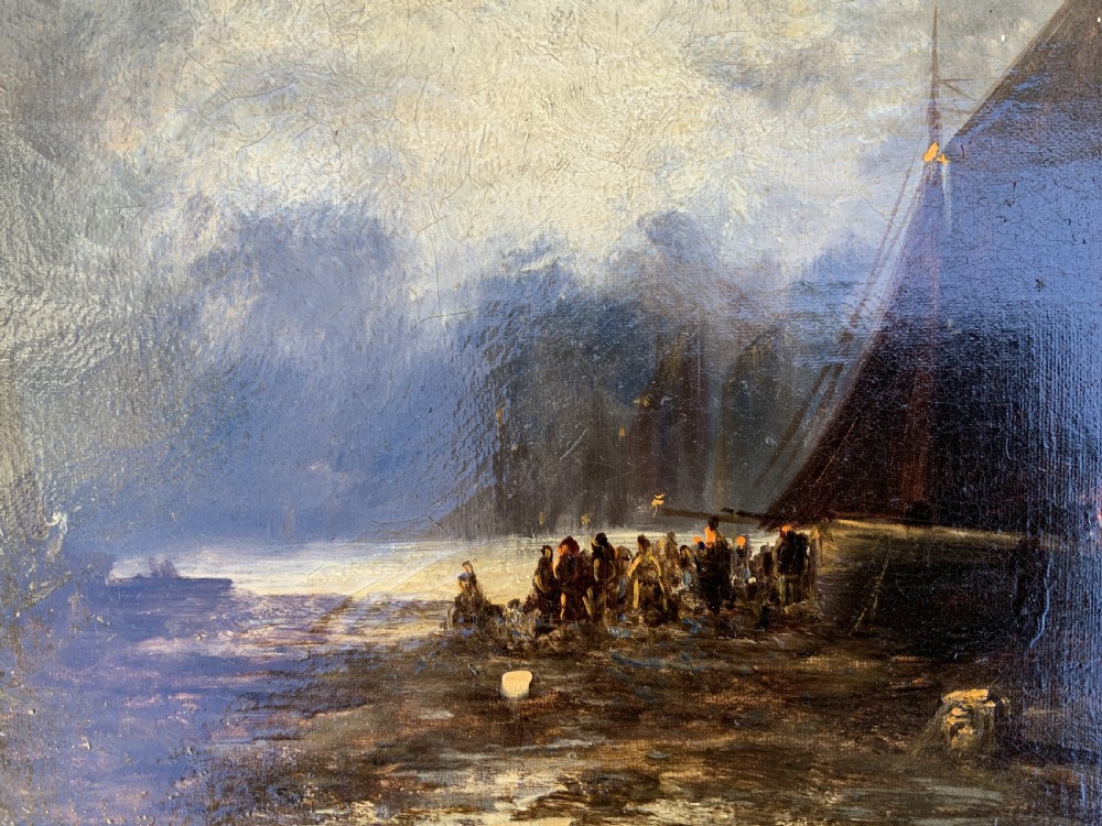 Maritime Seascape Oil Painting Moonlit Harbour by John D. Taylor (act.1876-1890) View VIII