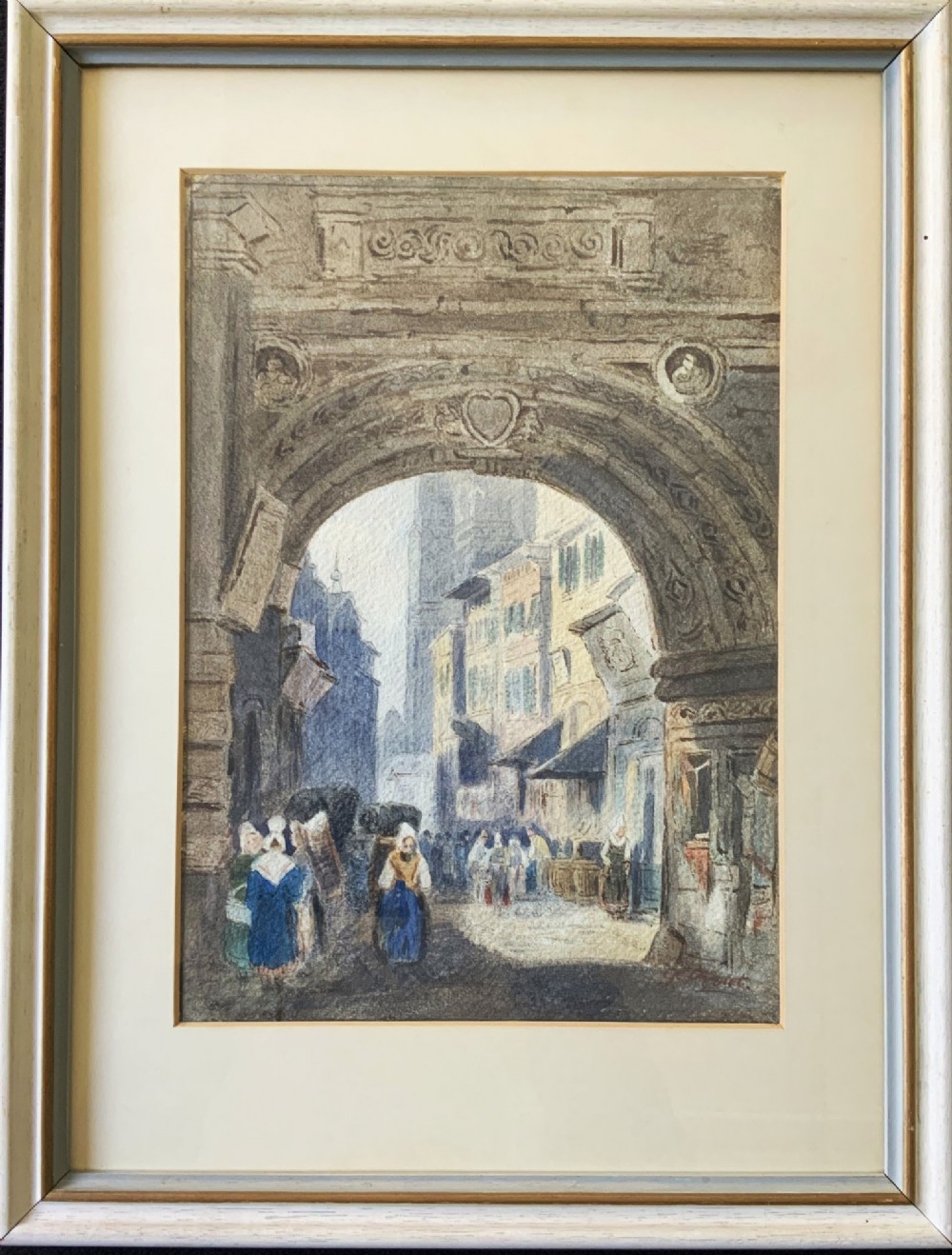 Samuel Prout (1785-1852) Market Day Cityscape Watercolour Painting (2of2)