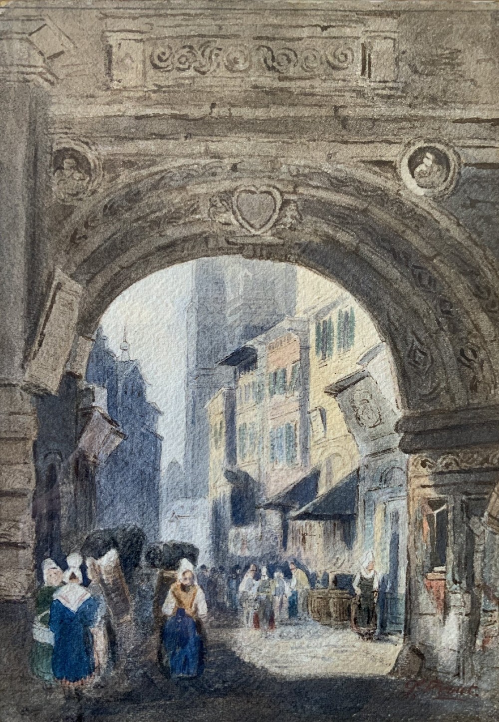 Samuel Prout (1785-1852) Market Day Cityscape Watercolour Painting (2of2) View II