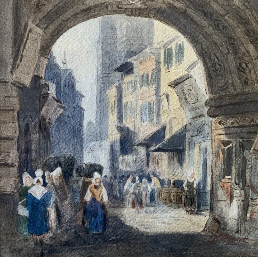 Samuel Prout (1785-1852) Market Day Cityscape Watercolour Painting (2of2) View III