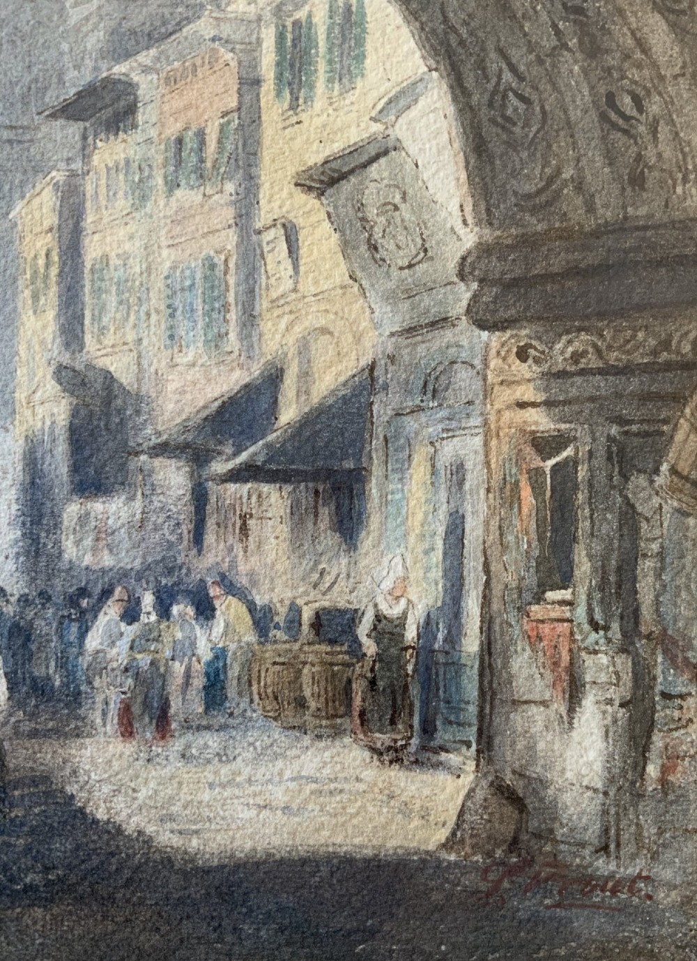Samuel Prout (1785-1852) Market Day Cityscape Watercolour Painting (2of2) View VII