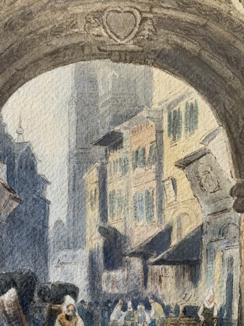 Samuel Prout (1785-1852) Market Day Cityscape Watercolour Painting (2of2) View VIII