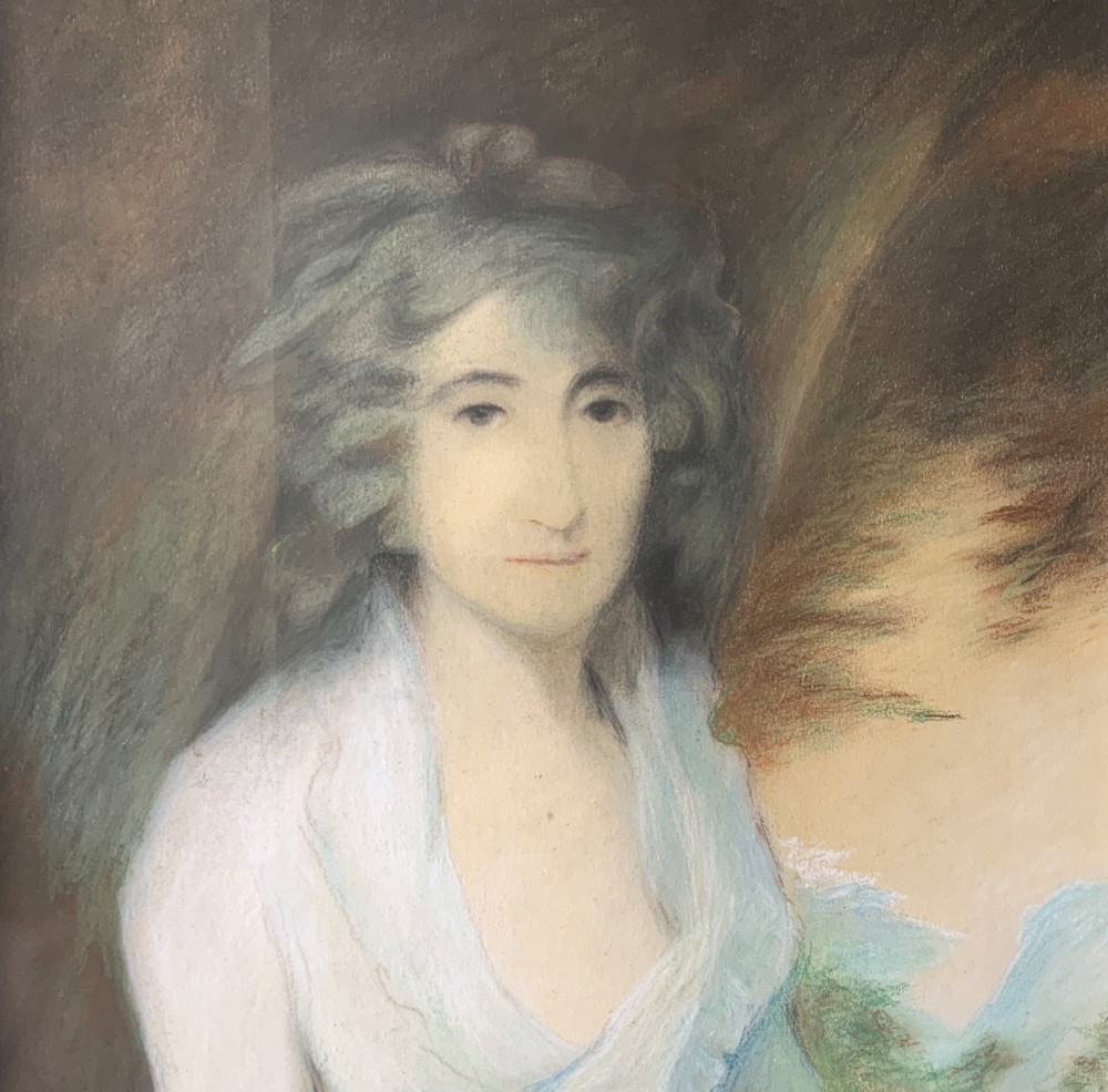 A 19th-century Regency pastel and gouache portrait depicting a woman in a draped white dress, presented in an ornate giltwood frame. View III