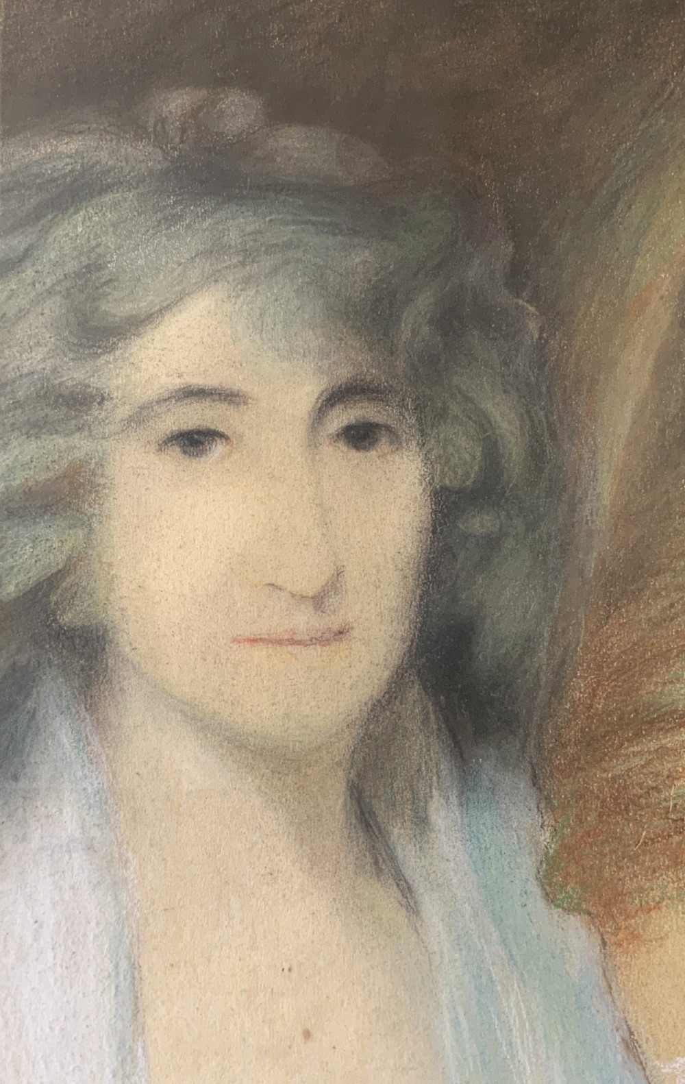 A 19th-century Regency pastel and gouache portrait depicting a woman in a draped white dress, presented in an ornate giltwood frame. View VII
