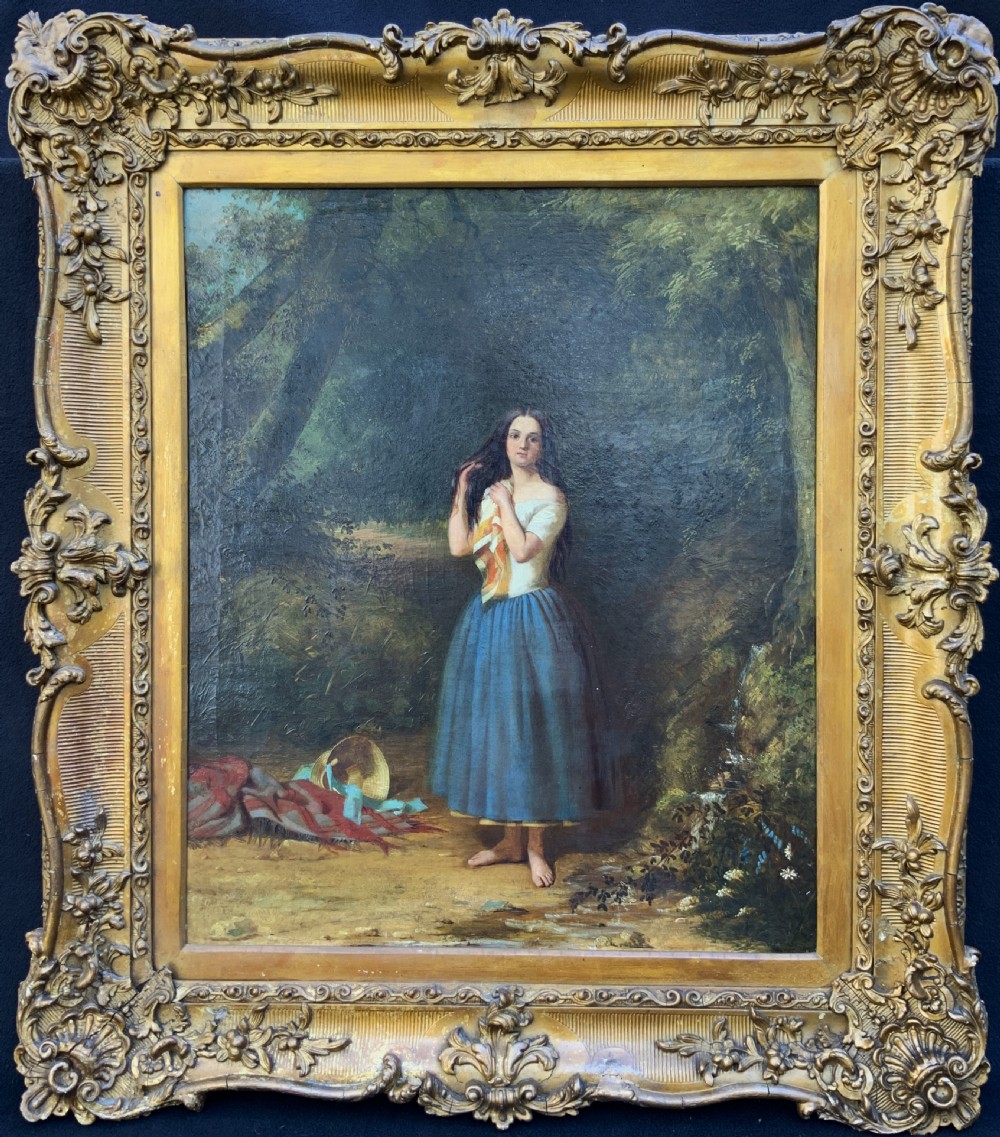 Large 19th-Century Antique Portrait Oil Painting Female Brunette (1 of 2)