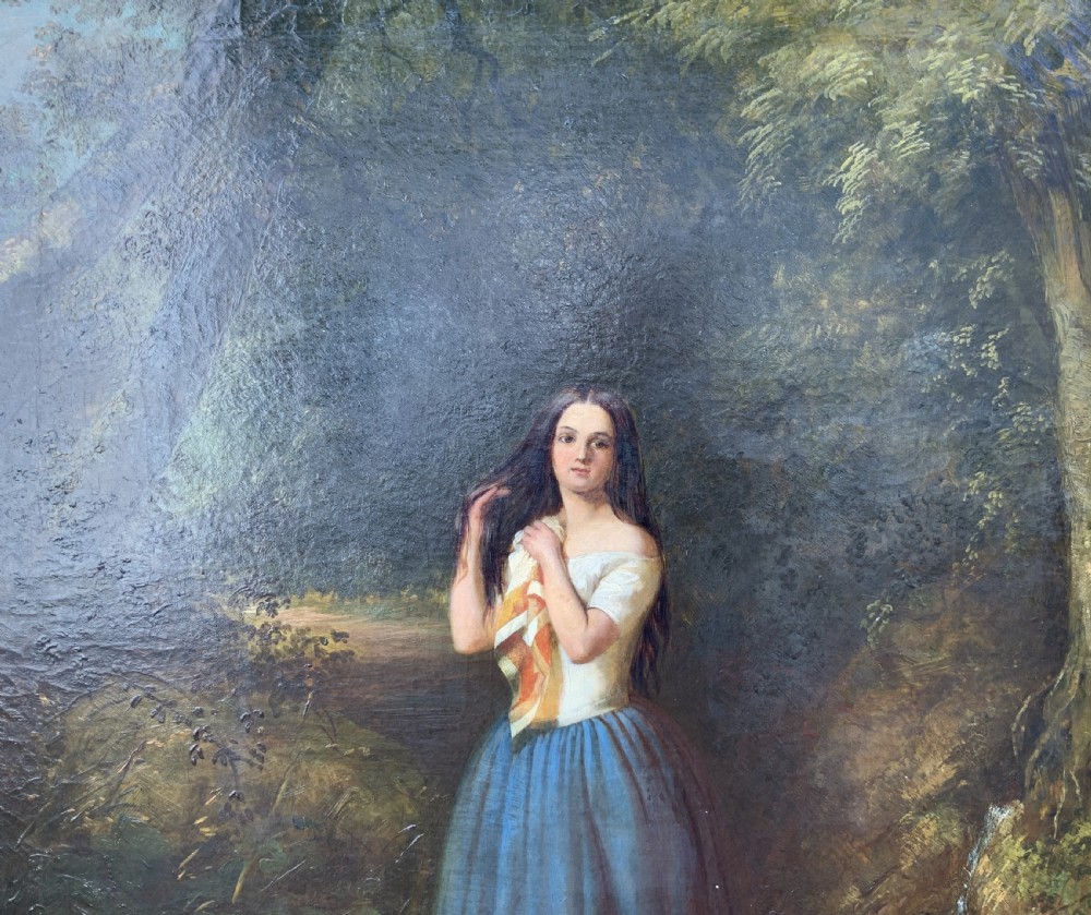 Large 19th-Century Antique Portrait Oil Painting Female Brunette (1 of 2) View IV