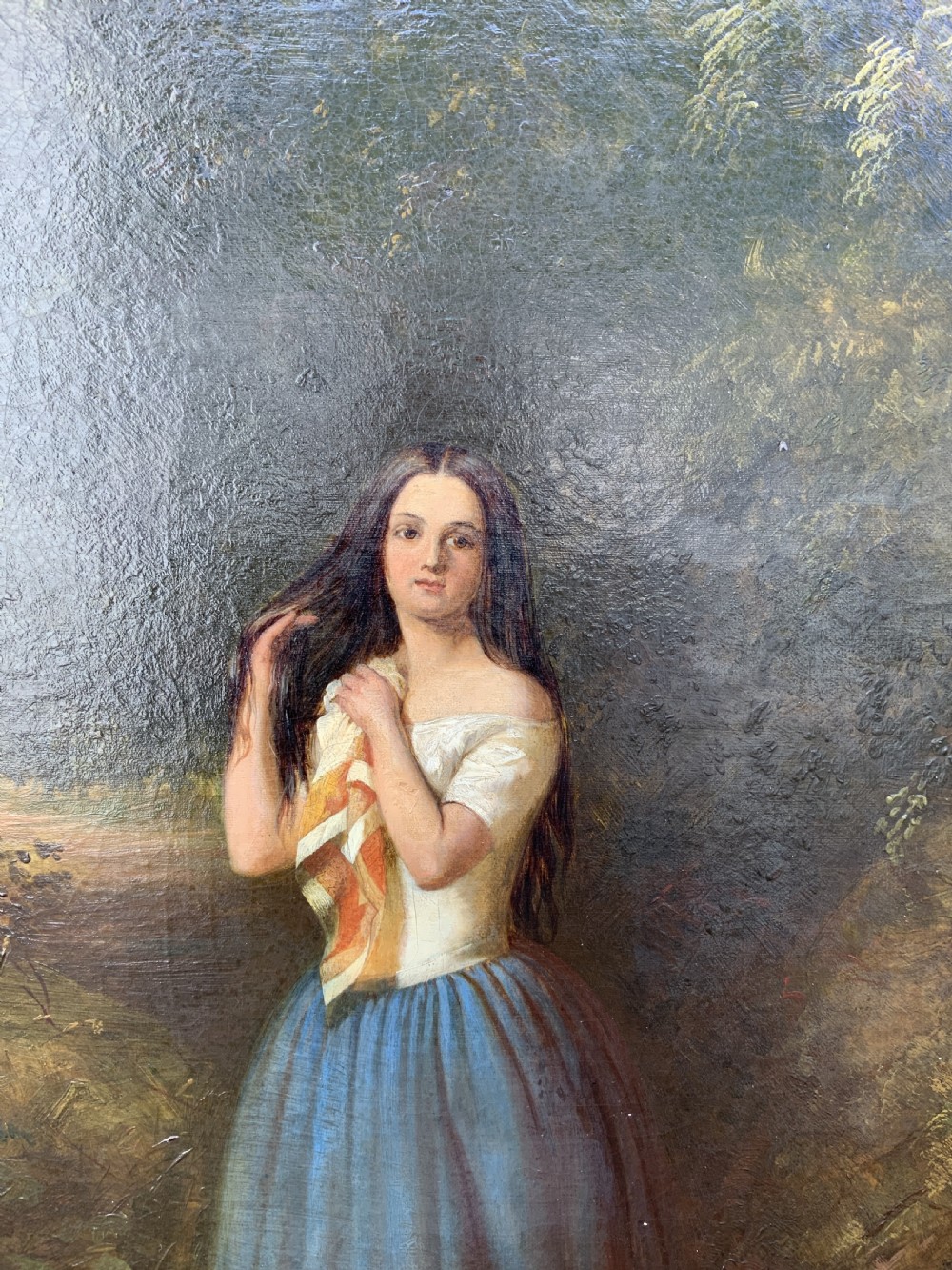 Large 19th-Century Antique Portrait Oil Painting Female Brunette (1 of 2) View V