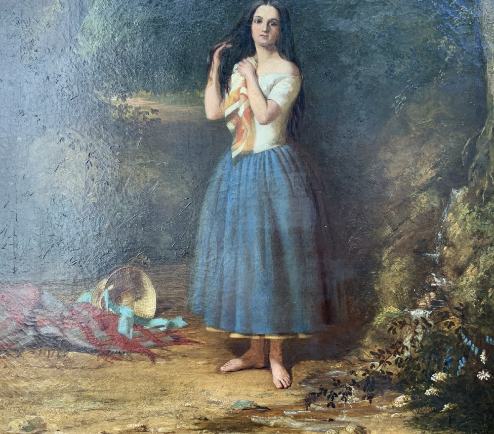 Large 19th-Century Antique Portrait Oil Painting Female Brunette (1 of 2) View VI