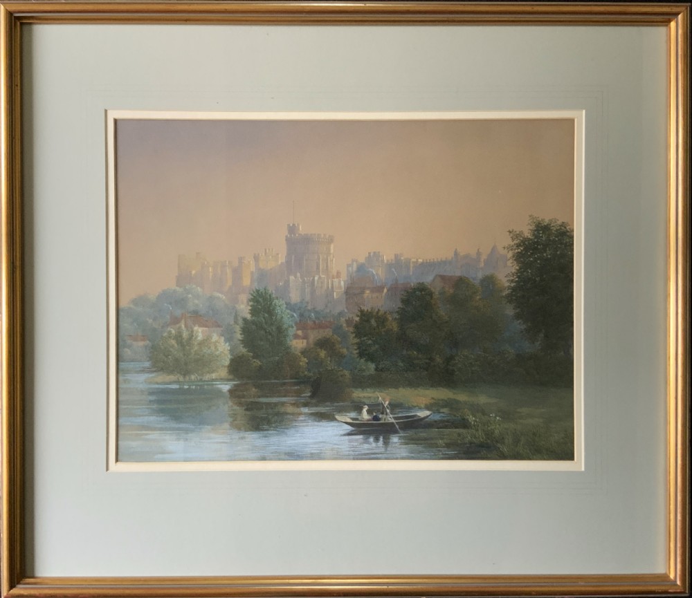 John Chase (1810-1879) Windsor Castle Watercolour Painting Riverscape Landscape