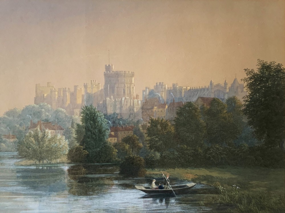 John Chase (1810-1879) Windsor Castle Watercolour Painting Riverscape Landscape View II