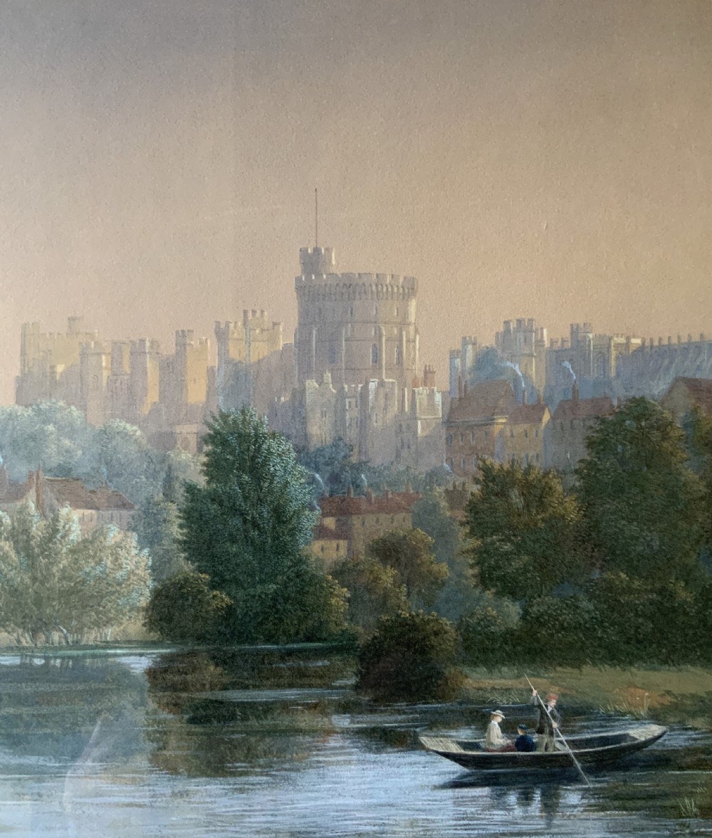 John Chase (1810-1879) Windsor Castle Watercolour Painting Riverscape Landscape View IV