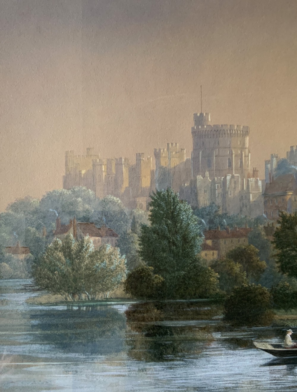 John Chase (1810-1879) Windsor Castle Watercolour Painting Riverscape Landscape View V