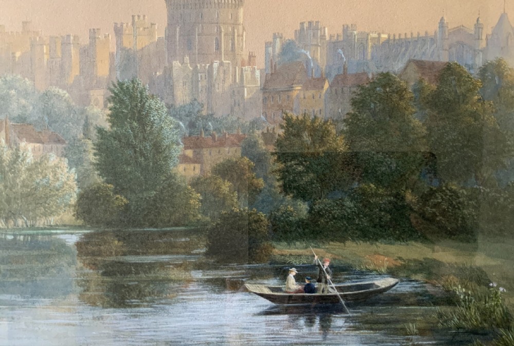 John Chase (1810-1879) Windsor Castle Watercolour Painting Riverscape Landscape View VI