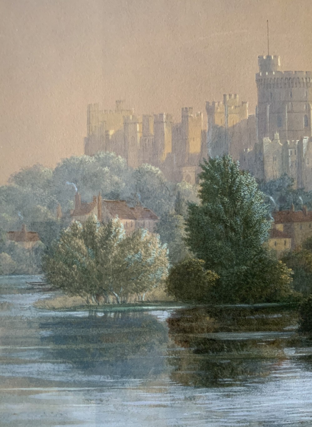 John Chase (1810-1879) Windsor Castle Watercolour Painting Riverscape Landscape View VII
