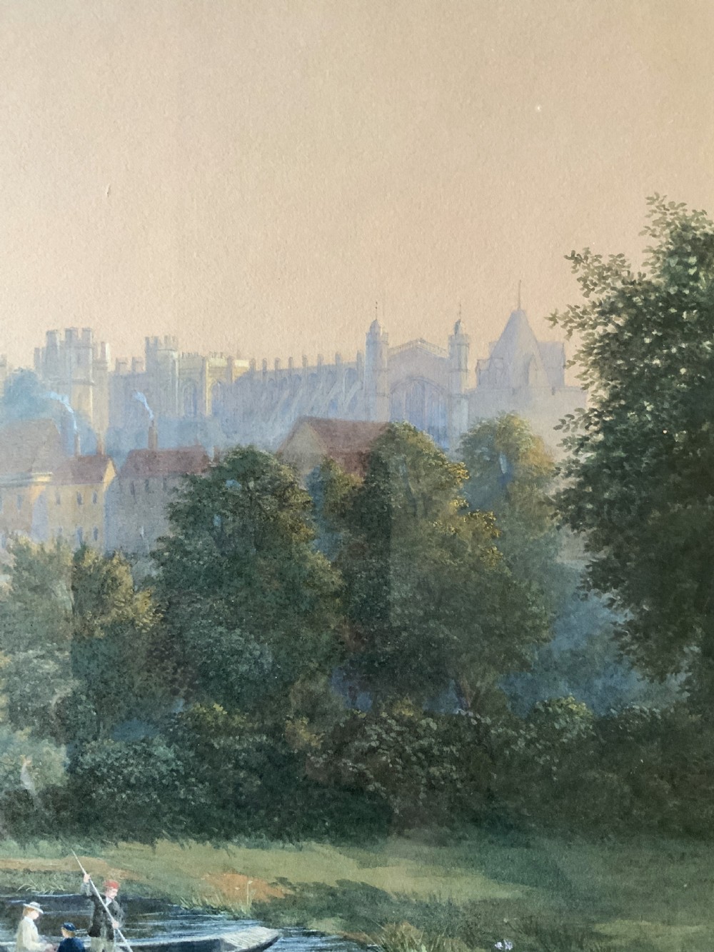 John Chase (1810-1879) Windsor Castle Watercolour Painting Riverscape Landscape View IX