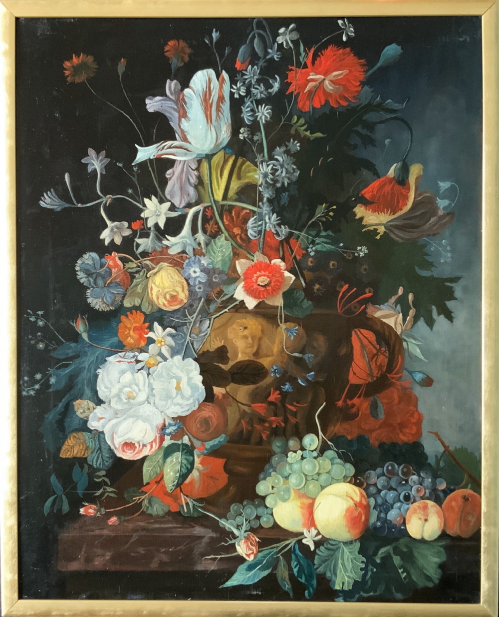 Large Fabulous Dutch Still Life Oil Painting 18thC Style Floral & Fruit (1 of 2)