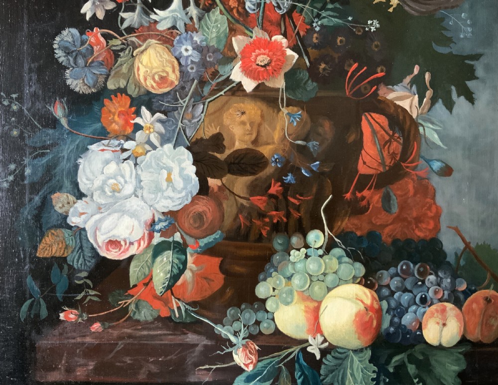 Large Fabulous Dutch Still Life Oil Painting 18thC Style Floral & Fruit (1 of 2) View V