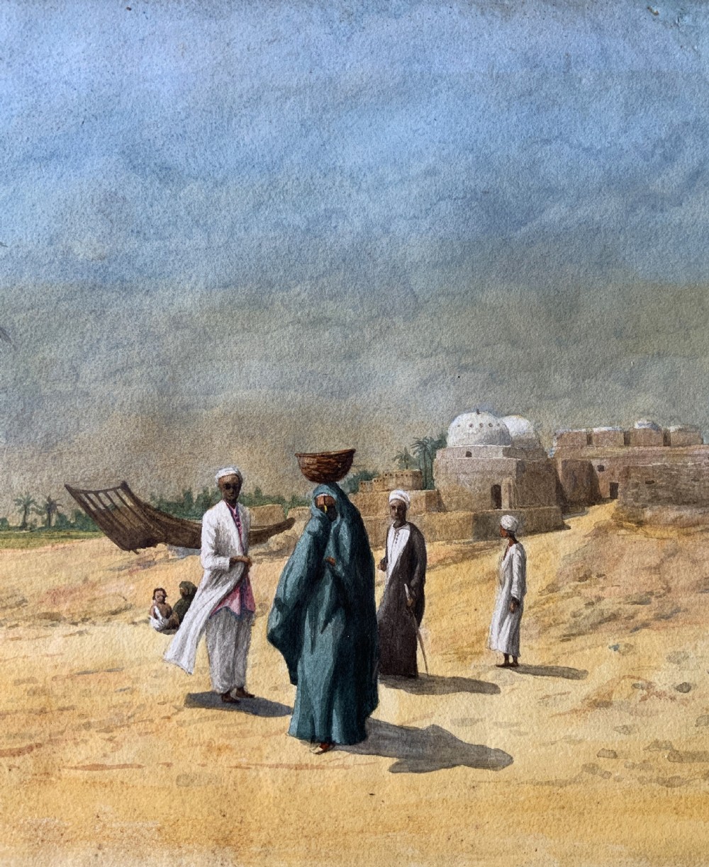 Early 20th-Century Antique Arabian Landscape Watercolour & Gouache Painting View IV