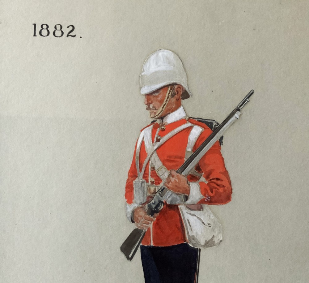 Military Watercolour Portrait Painting 1882 British Soldier (1 of 6) View III