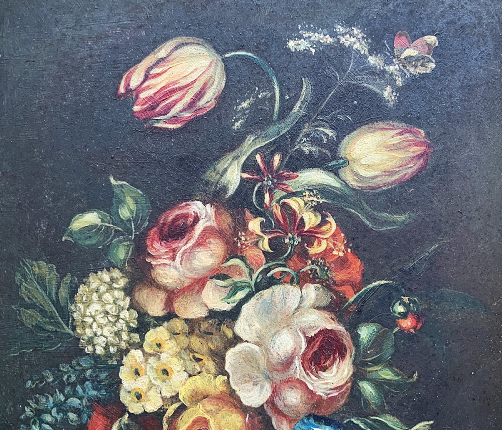 Beautiful Late 19th-Century Dutch Antique Still Life Tulips & Roses Oil Painting View IV