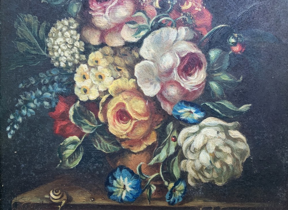 Beautiful Late 19th-Century Dutch Antique Still Life Tulips & Roses Oil Painting View V
