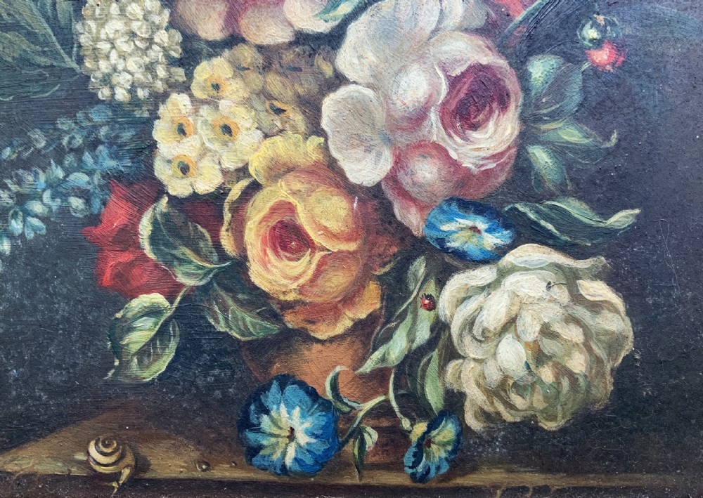 Beautiful Late 19th-Century Dutch Antique Still Life Tulips & Roses Oil Painting View VI
